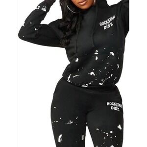 Rockstar Original Dist Black Paint Splatter Hoodie and Joggers Tracksuit Set XL